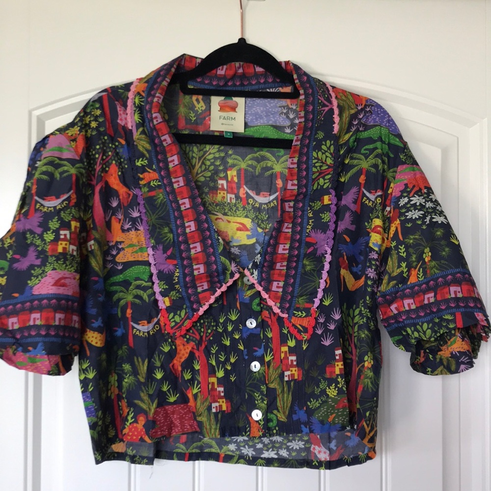 Anthropologie Farm Rio Embroidered Crop Top